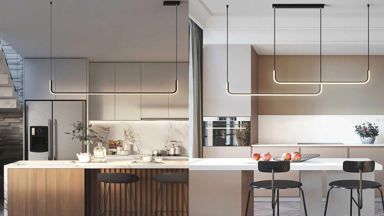 Minimalistische metalen lineaire LED hanglamp